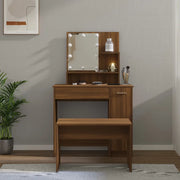 Set Tavolo da Toeletta con LED Rovere Marrone Legno Multistrato