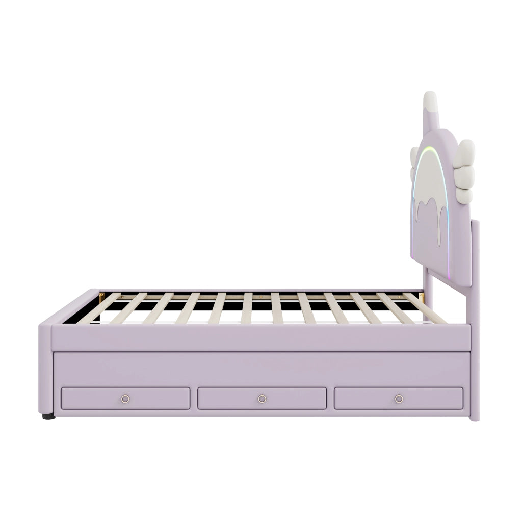 DESMIU Letto per bambini Letto estraibile 90 × 200 cm 1 posto con cassetto, senza materasso, in PU e MDF, viola