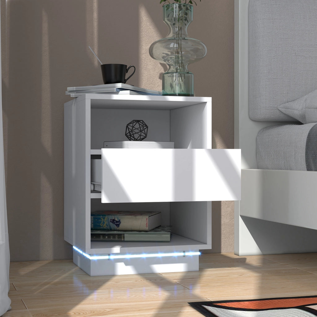 Comodino con Luce LED e Cassetto ¨C Zephmum ¨C Bianco 40x40x55 cm