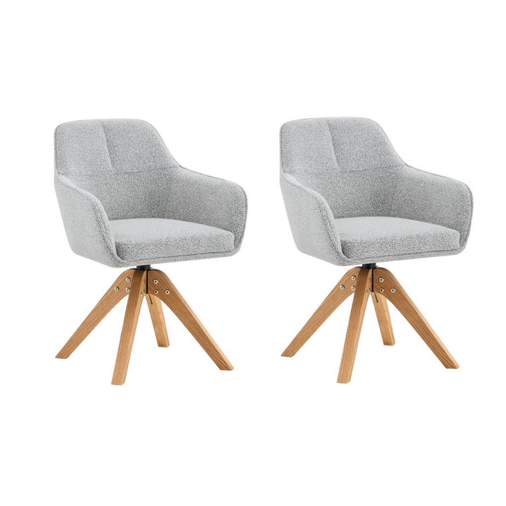 Set di 2 sedie da pranzo girevoli a 360° in stoffa e legno grigio