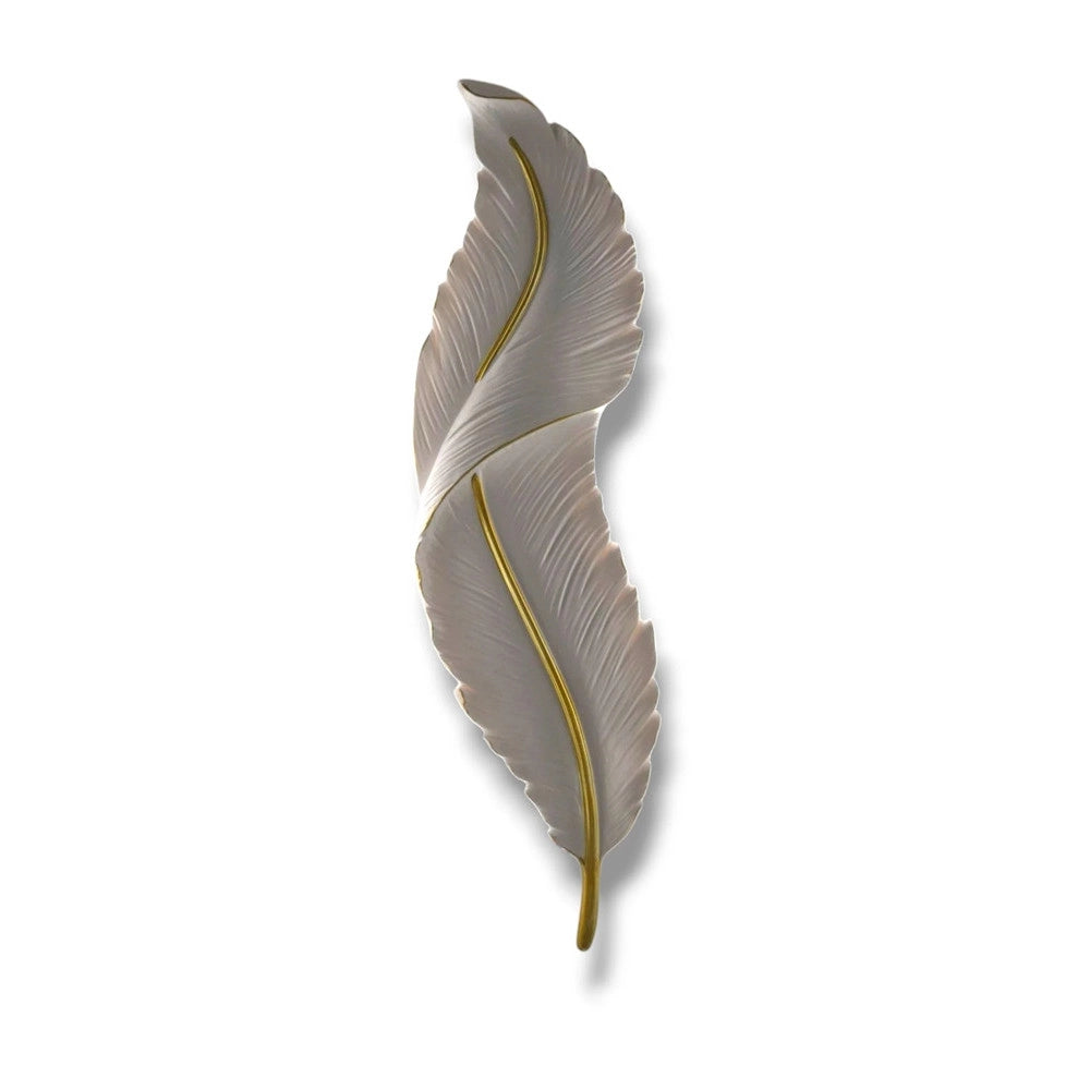 Trade Shop - Applique Led Lampada Muro 12w Cct 3 Tonalità Luce Design Piuma Bianca Oro Resina Aq24-b3c -