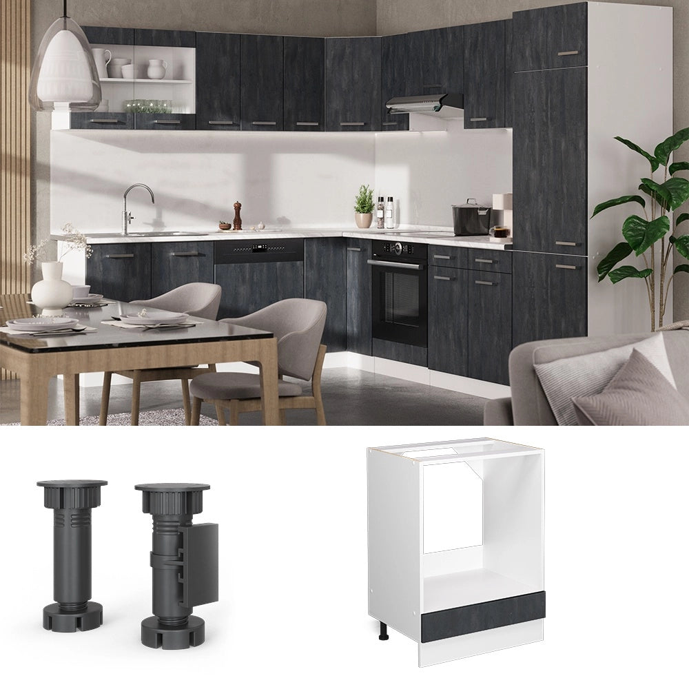 Mobile per forno da incasso R-Line Calce nera/Bianco 60 cm PL Marmo Vicco