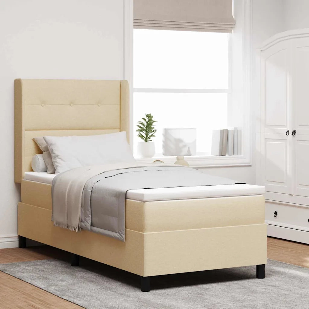 Letto a Sorgente LED con materasso Crema 100 x 200 cm Tessuto