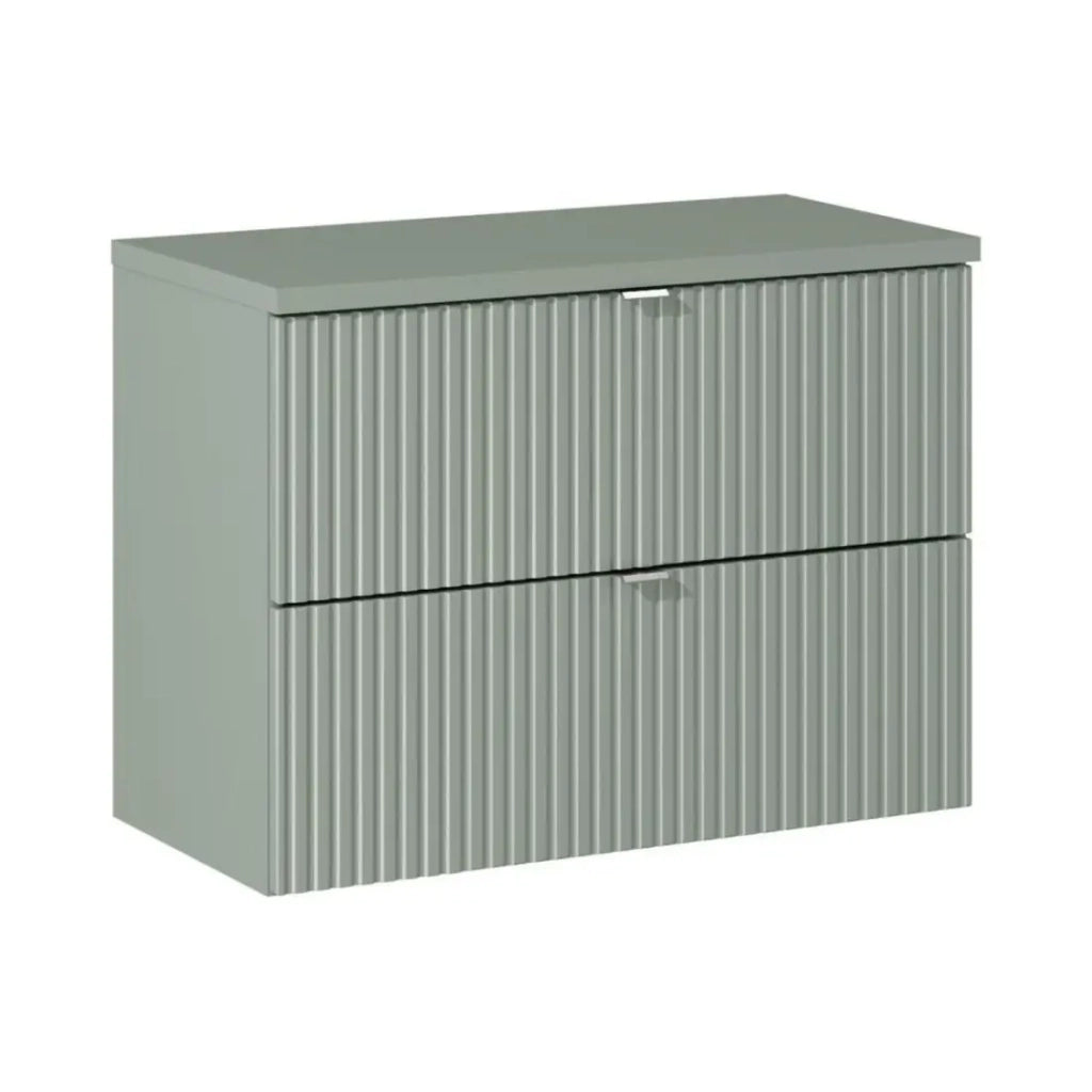 Set da bagno sospeso ELVINA 80cm : mobile sottolavabo con cassetti + piano per lavabo verde salvia grigio