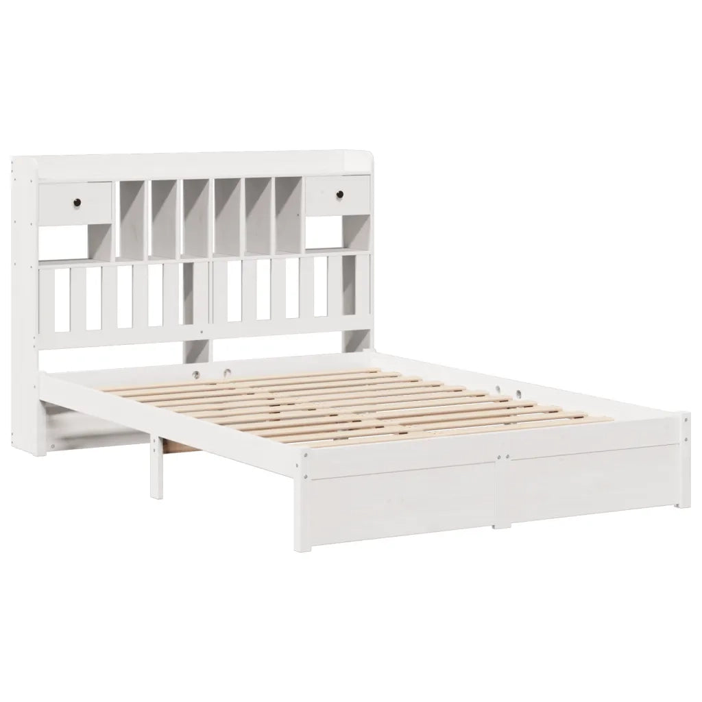 Letto Libreria senza Materasso-Struttura Letto con contenitore Bianco 150x200 cm Legno di Pino 508056