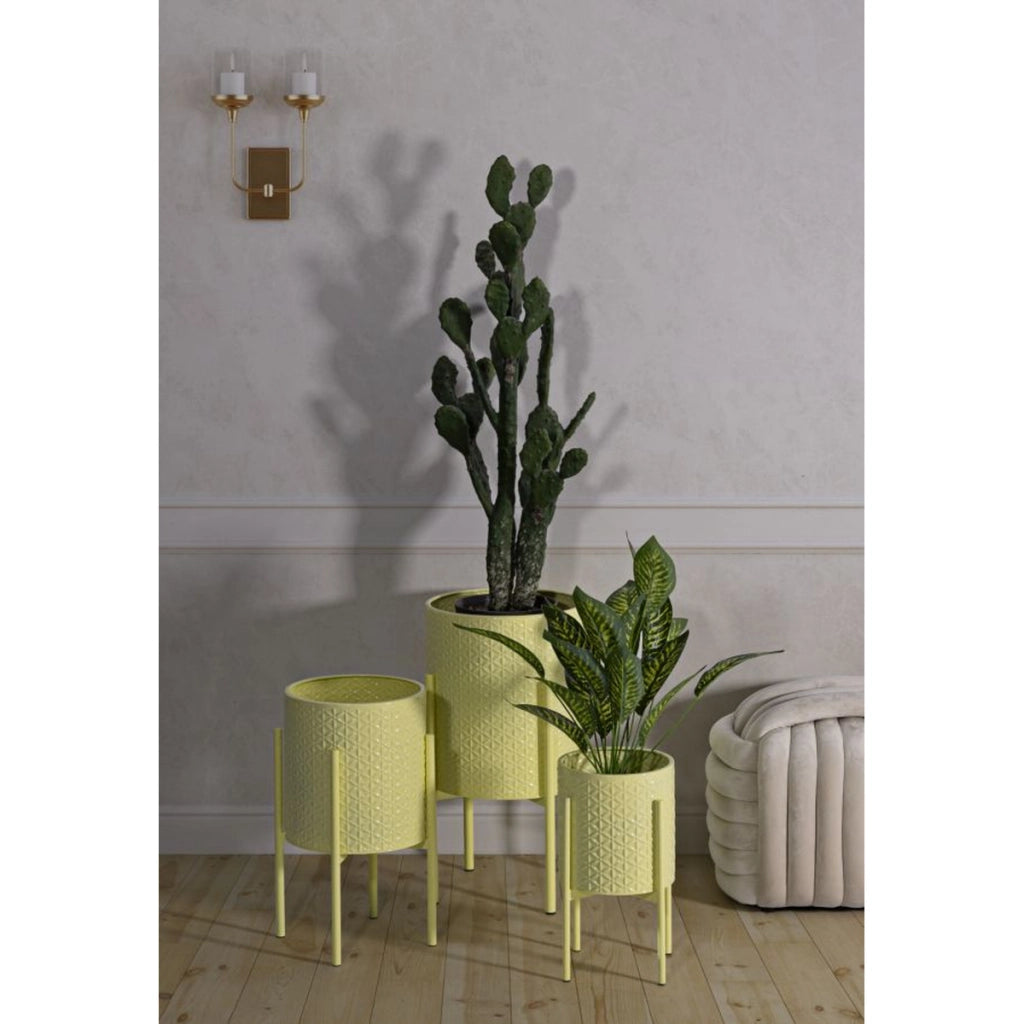 Set di 3 Vasi per Piante VKH424, Giallo, Metallo, 36x36x56,5 cm