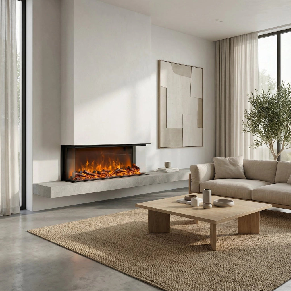 Caminetto Elettrico Trifacciale Nero in Materiale di Alta Qualita con Potenza Riscaldante 7501500W e Comando Frontale e Telecomando SINED CAMINETTOMERANO108