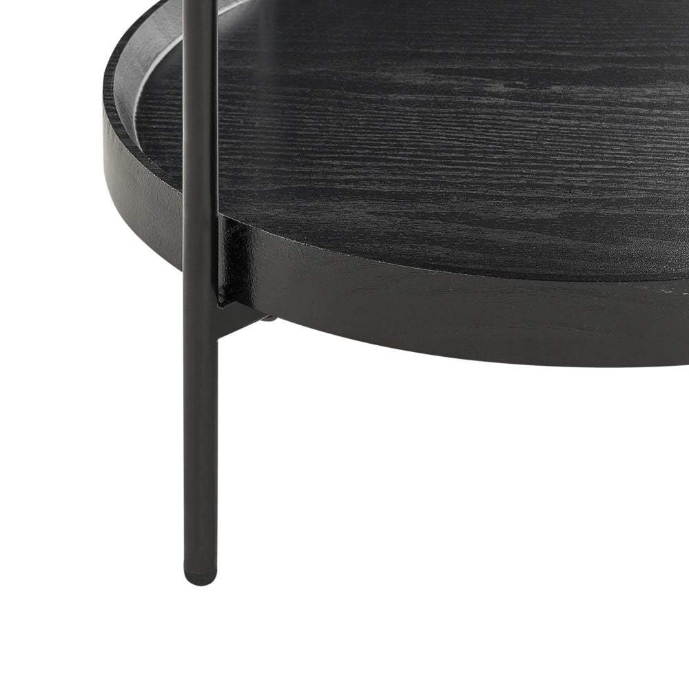 Tavolino con struttura in metallo e ripiano a 2 livelli in MDF rotondo nero stile moderno