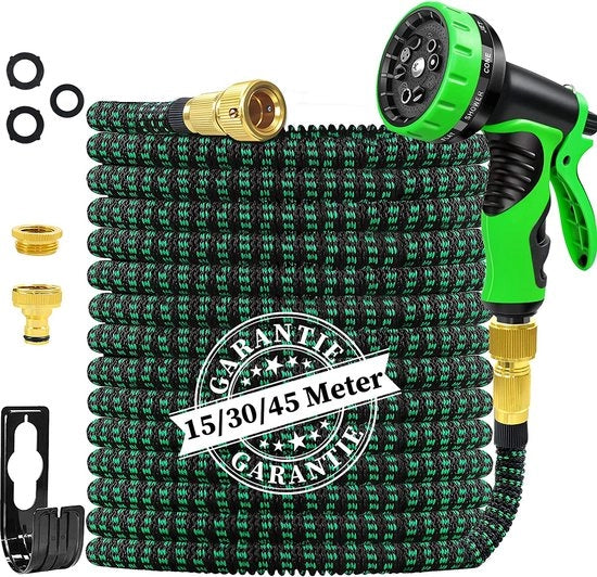 Aggiornamento di tubo serpentina flessibile per giardino con 10 getti funzionali, tubo serpentina flessibile leggero e pieghevole, connessione in rame robusta e nucleo in lattice a 4 strati, per lavaggio e scarico, 15 m