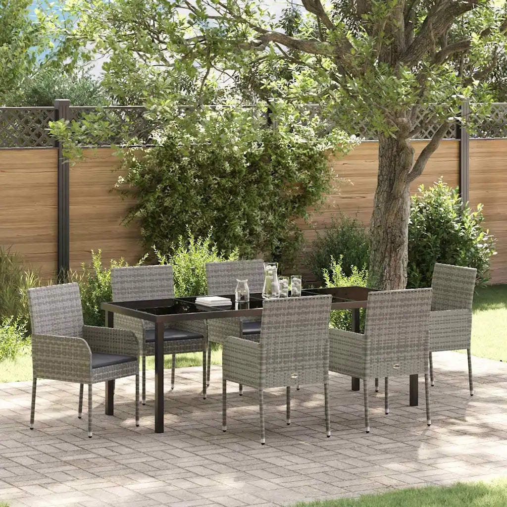 Set da Pranzo per Giardino con cuscino 7 pcs Grigio polyrattan 3380111