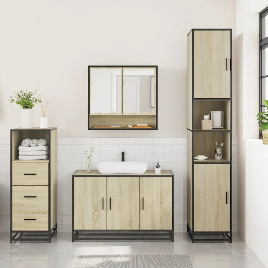 Set Mobili da Bagno 3 pz Rovere Sonoma in Legno Multistrato