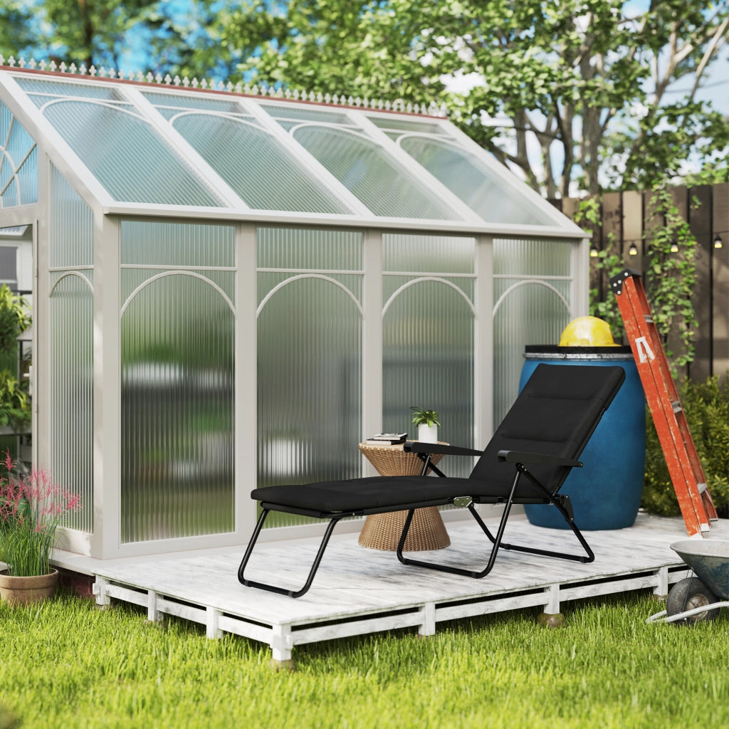 Transat pieghevole con materasso ¨C zephmum ¨C 6 posizioni, acciaio, poliestere, 153x58.5x89 cm, nero