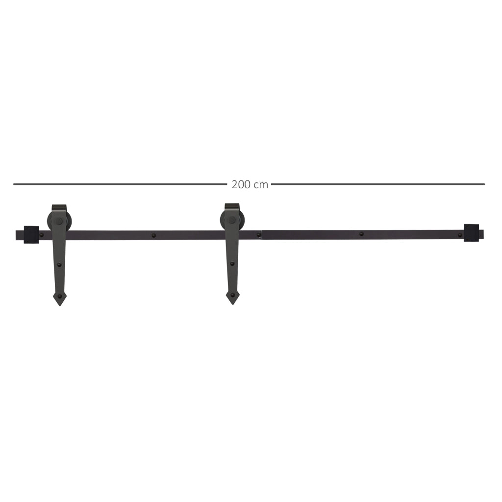 Kit per Porta Scorrevole in Stile Rustico con Binario 200cm e Rotelle, Nero