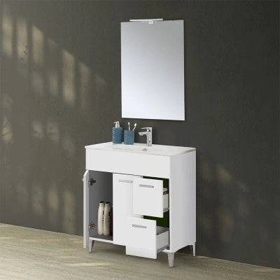 Mobiletto bagno da terra 80 bianco con lavabo e specchio LED  Martha