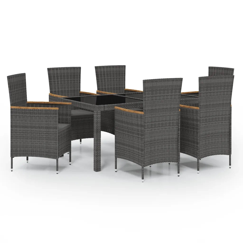 Set da Giardino 7 pz con Cuscini in Polyrattan Nero e Grigio 3094936
