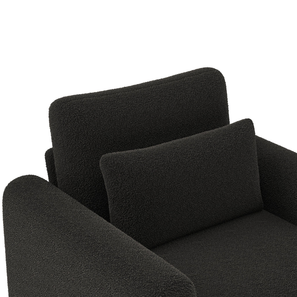 Poltrona lounge monoposto in teddy con cuscino spesso e struttura in legno massello, per soggiorno, grigio scuro