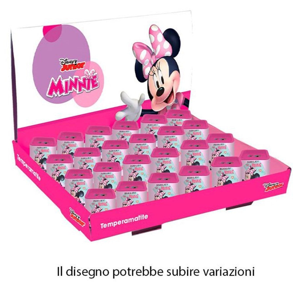 Trade Shop - Set 24pz Temperamatite In Latta Quadrato Doppio Foro Minnie Scuola Regali Bambine 961419 -