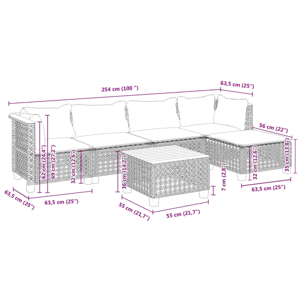 Set Divano da Giardino 6 pz con Cuscini Grigio in Polyrattan