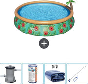 Piscina Rond Opblaasbar Fast Set - 457 x 84 cm - Inclusa Pomp e Filtro - Ombrello Solare - Kit di Pulizia