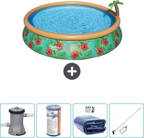 Piscina Rond Opblaasbar Fast Set - 457 x 84 cm - Inclusa Pomp e Filtro - Ombrello Solare - Kit di Pulizia