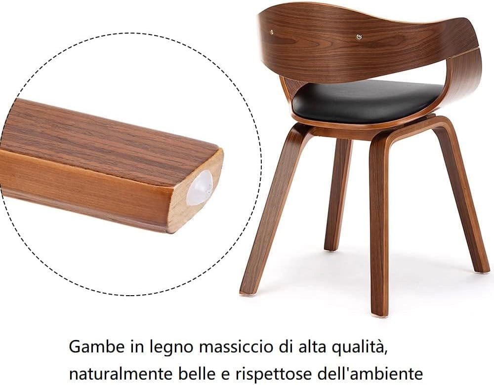 Sedia con Braccioli da Pranzo, Sala, Studio e Soggiorno - Seduta e Schienale Imbottiti, Gambe in Legno Massello (Nero)