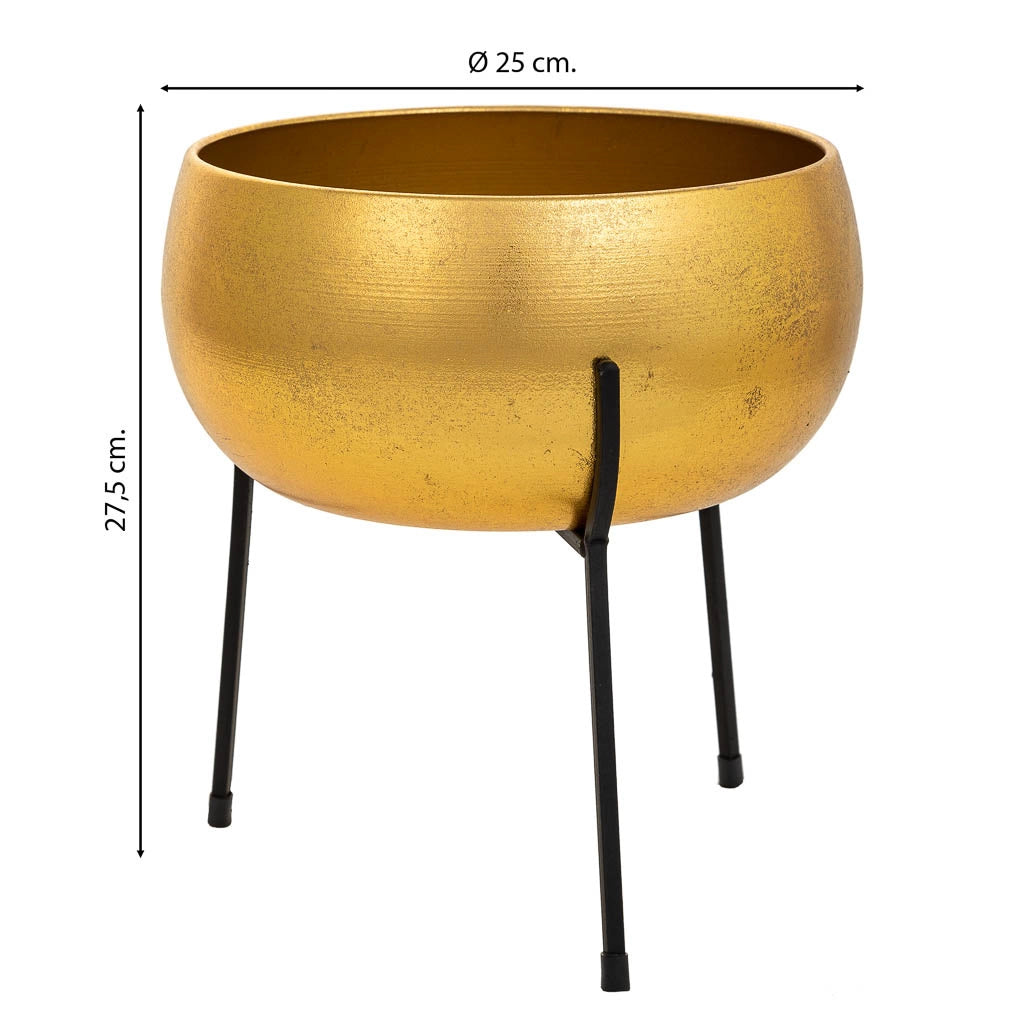 Fioriera con supporto in metallo dorato 25x25x27,5h