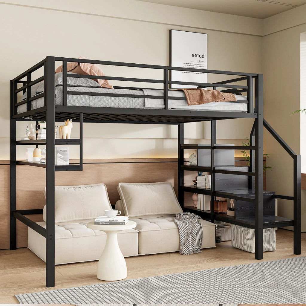 Letto a castello nero in metallo con funzione contenitore 140x200 cm