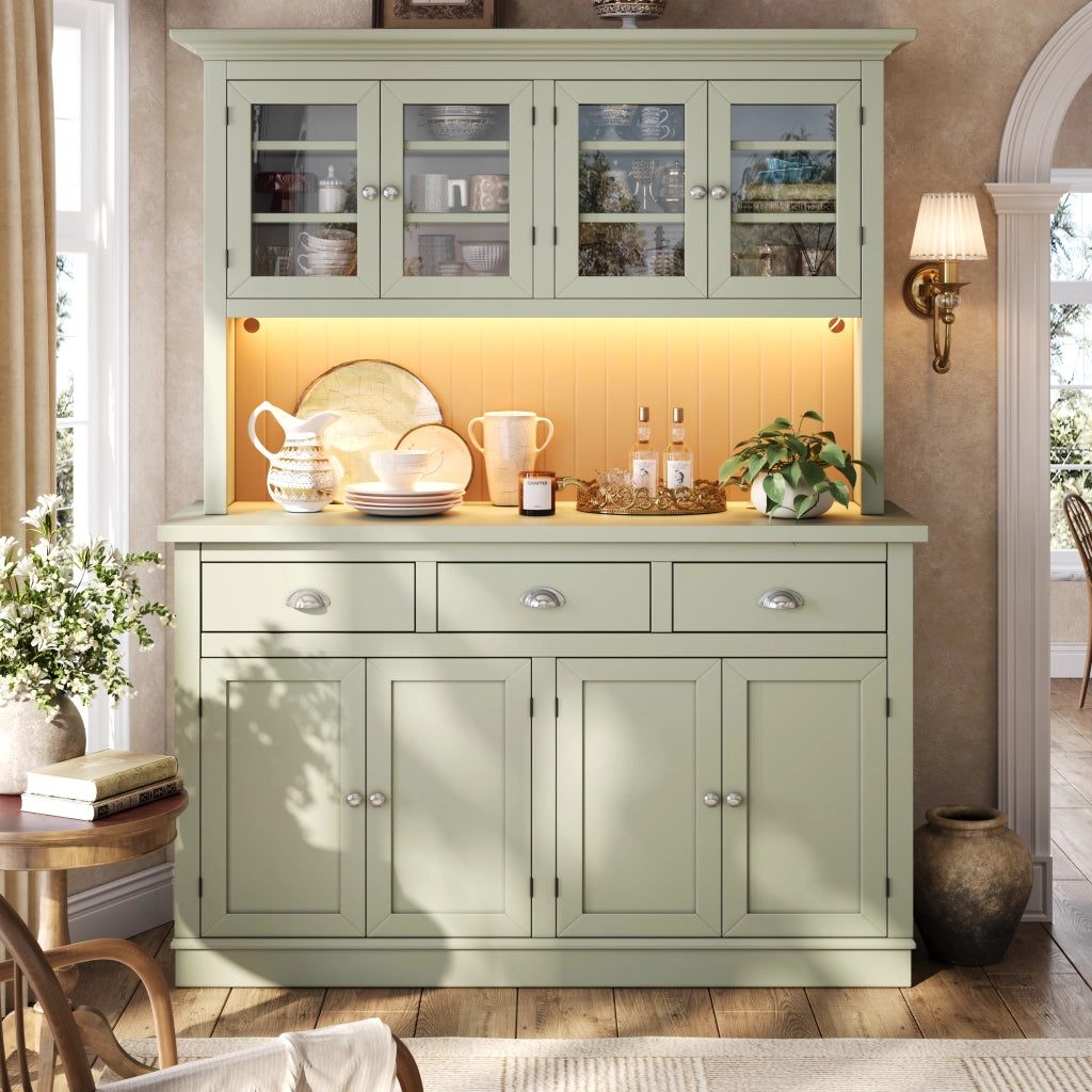 Credenza alta con ripiani regolabili; LED RGB; anta in acrilico e sistema antiribaltamento per sala da pranzo; 140×40×180 cm