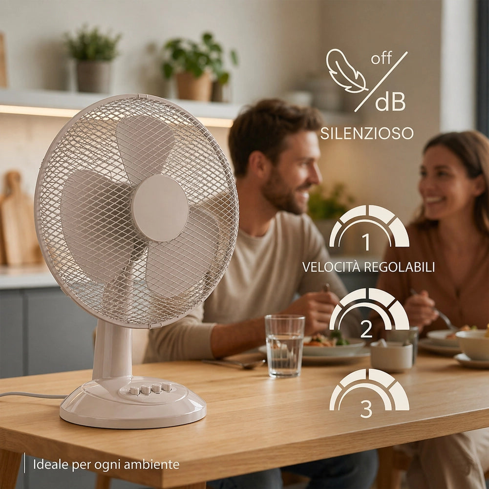 Ventilatore da Tavolo Ø30cm Potenza 35W 3 Velocità Silenzioso Sabbia