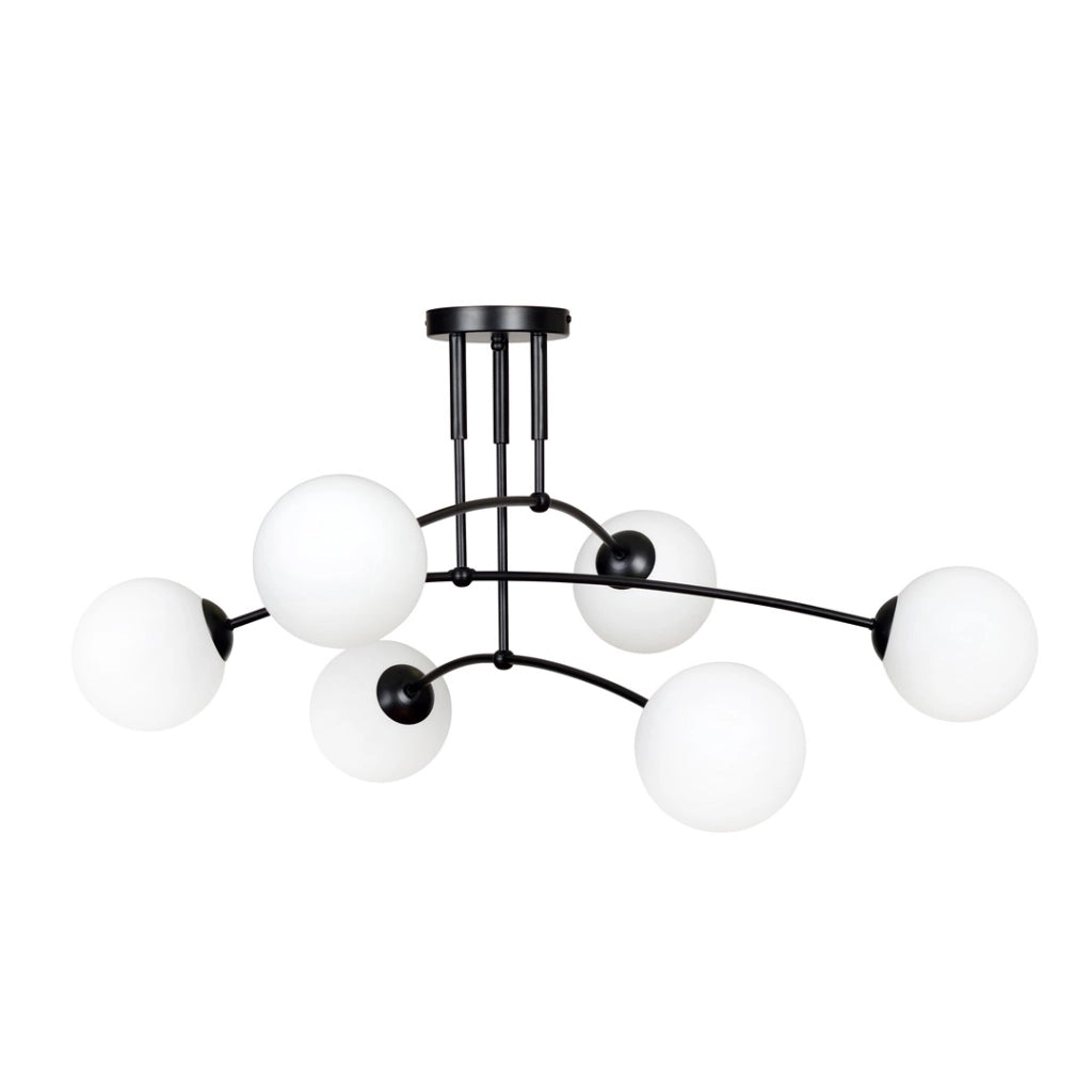 Lampadario Emibig Pregos 6 nero vetro bianco 6xE14