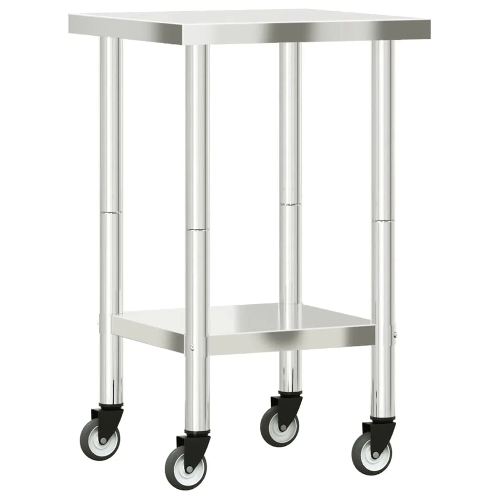 Tavolo da lavoro professionale da cucina con ruote 55 x 55 x 85 cm acciaio inox 02_0045414