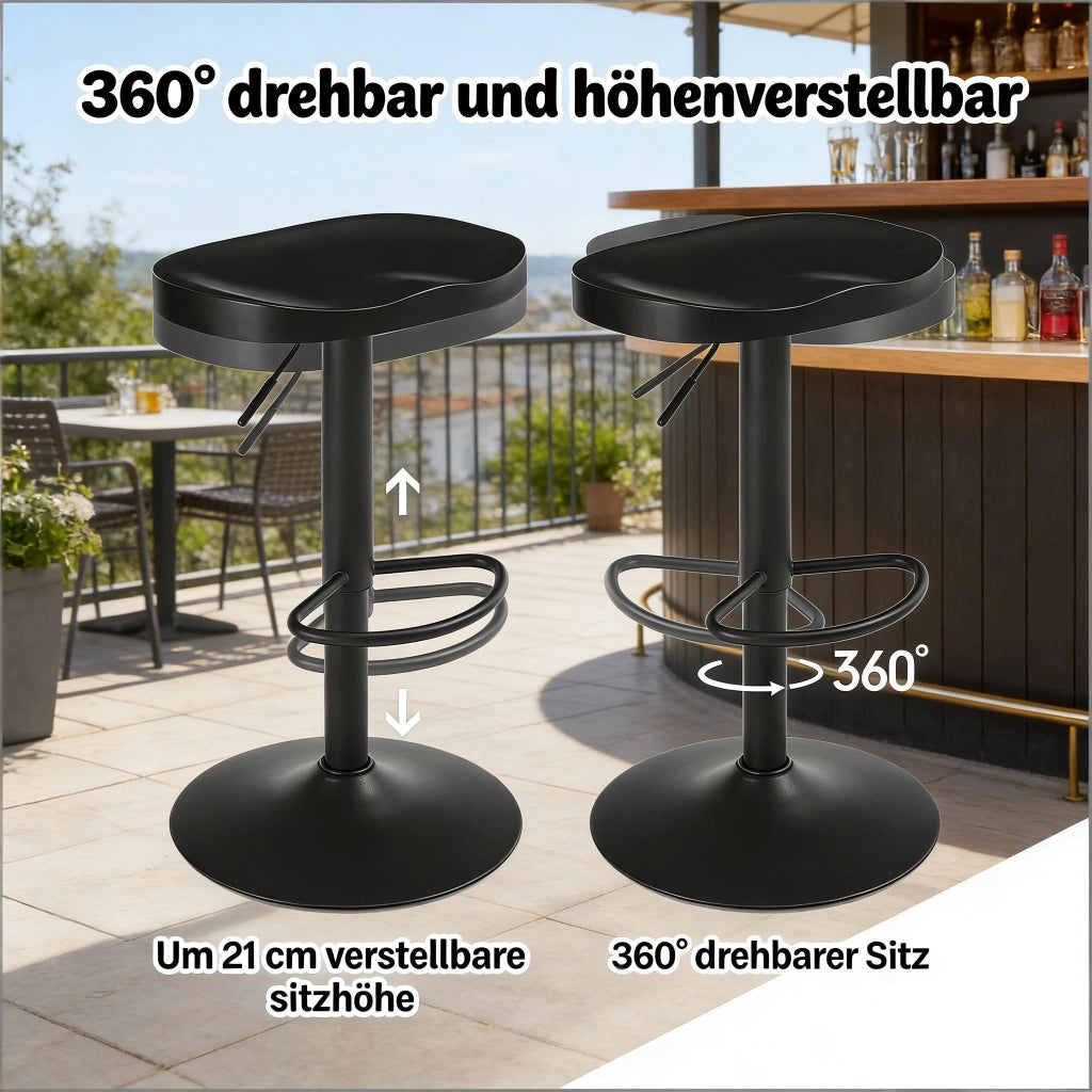 Sgabello da bar girevole e regolabile in altezza con seduta ergonomica in legno massello e base a tromba in metallo nero