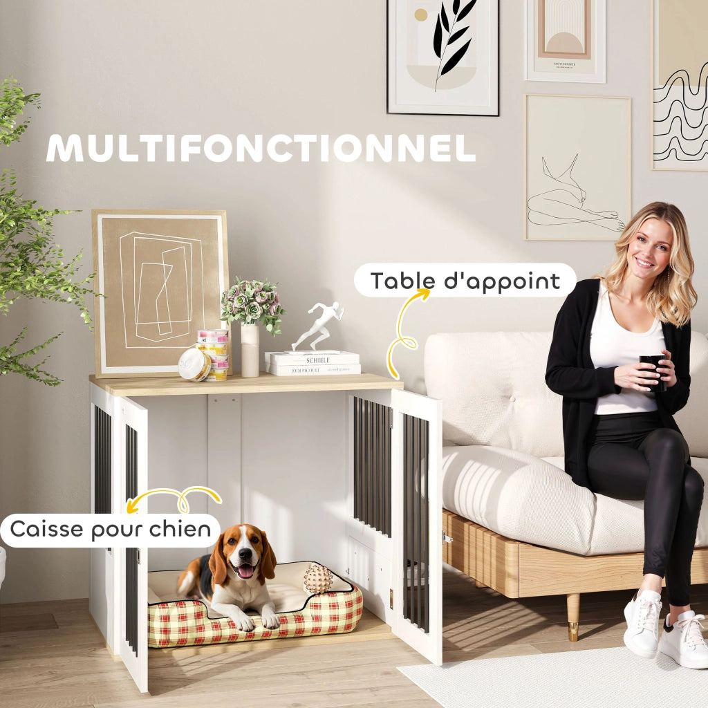 Tavolo per cani con gamelle amovibili ¨C zephmum ¨C bianco 80x55x71.5 cm