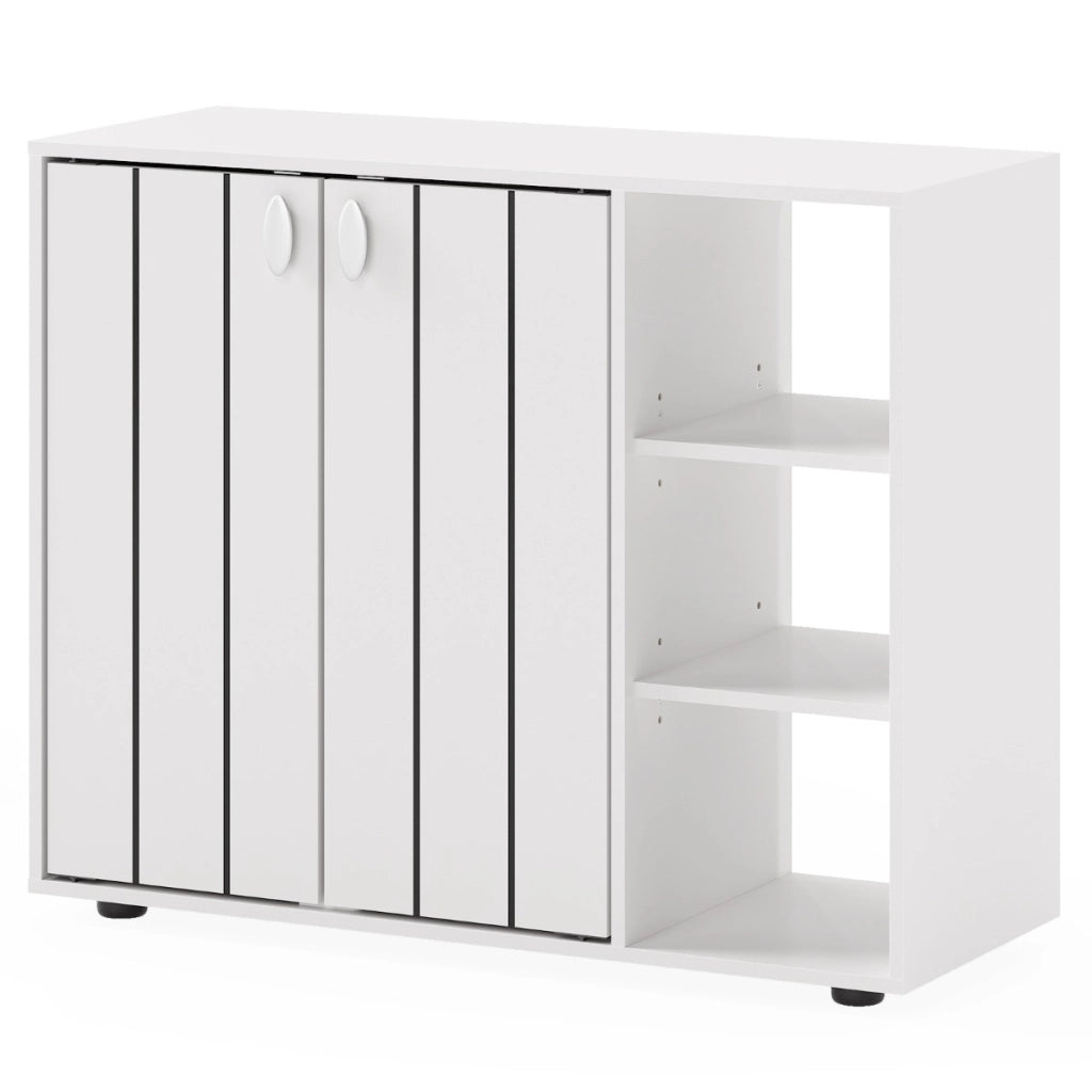 Mobiletto per scarpe con ante in legno autonomo per ingress-Scaffale porta scarpe a 3 ripiani con mensole regolabili Bianco