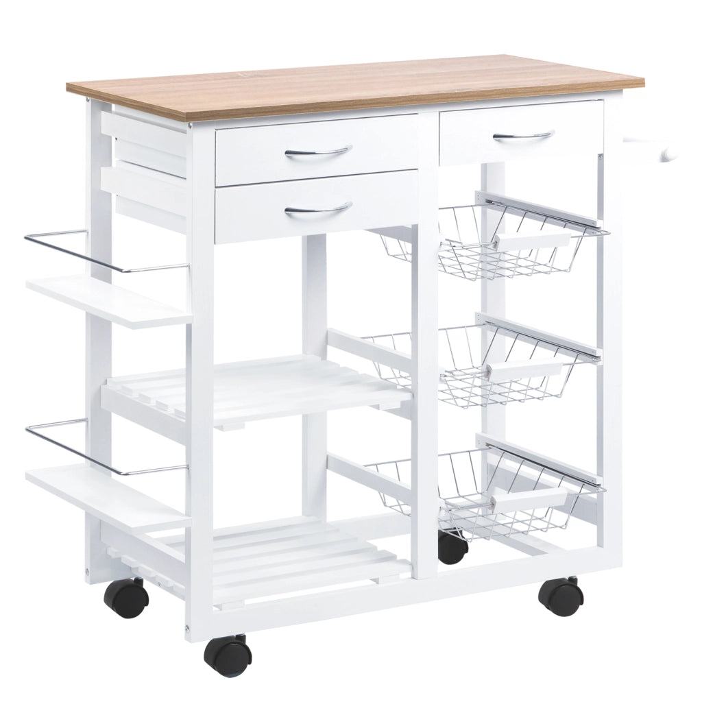 Carrello da cucina multifunzione con cassetti e cestini ¨C zephmum ¨C 92x37x82 cm bianco