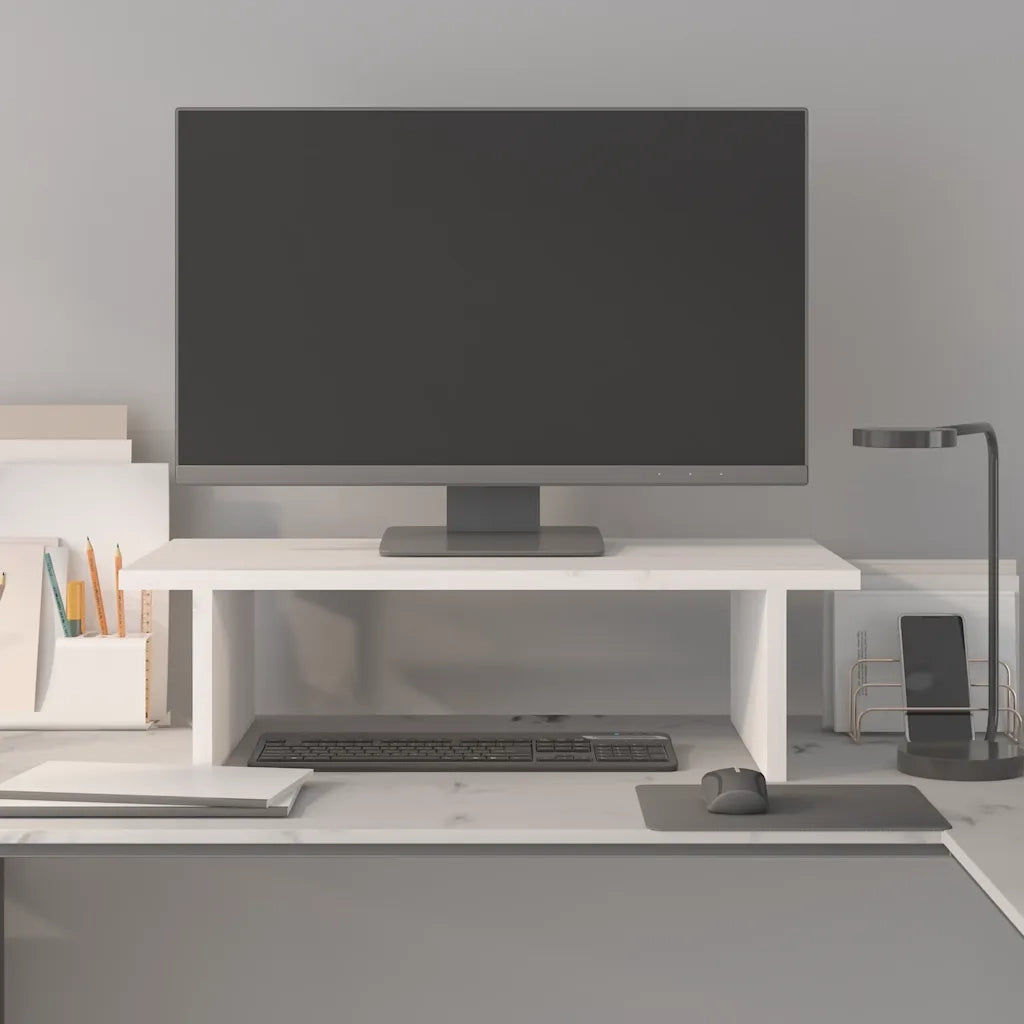 Supporto per Monitor Bianco 50x27x15 cm Legno Massello di Pino 813975