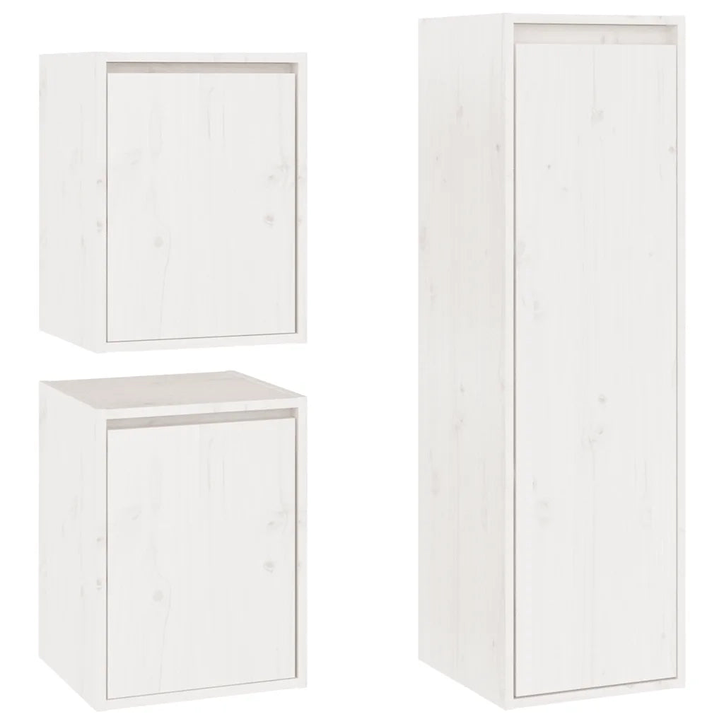 Mobili Porta TV 3 pz Bianchi in Legno Massello di Pino 3100165