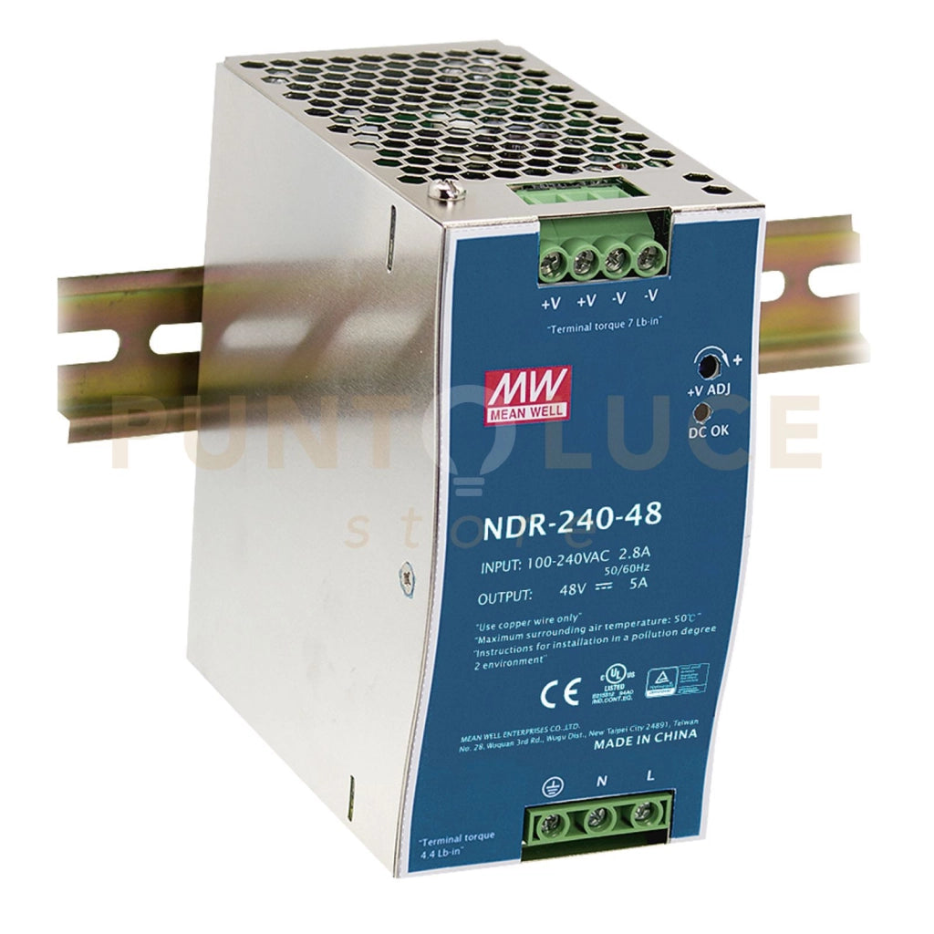 I-DRIVER-NDR-240-48 DRIVER GUIDA DIN INDUSTRIALE USCITA SINGOLA 48V 240W 5A INPUT AC90-264V DC127-370V 6,3X12,52X11,35CM