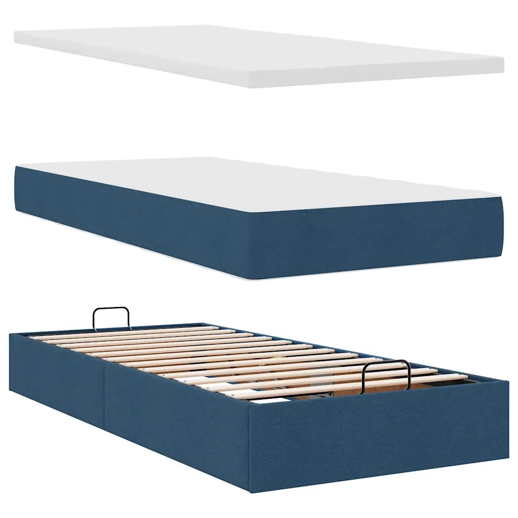 Struttura Letto Pouf con Materasso Blu 90x190 cm in Tessuto 3313891