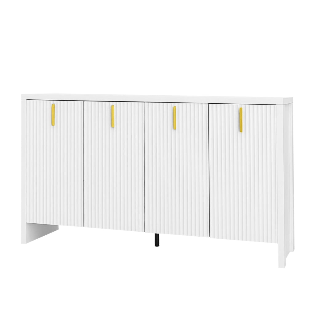 Sideboard moderno bianco con maniglie oro e ripiani interni regolabili, 140 x 38 x 80 cm