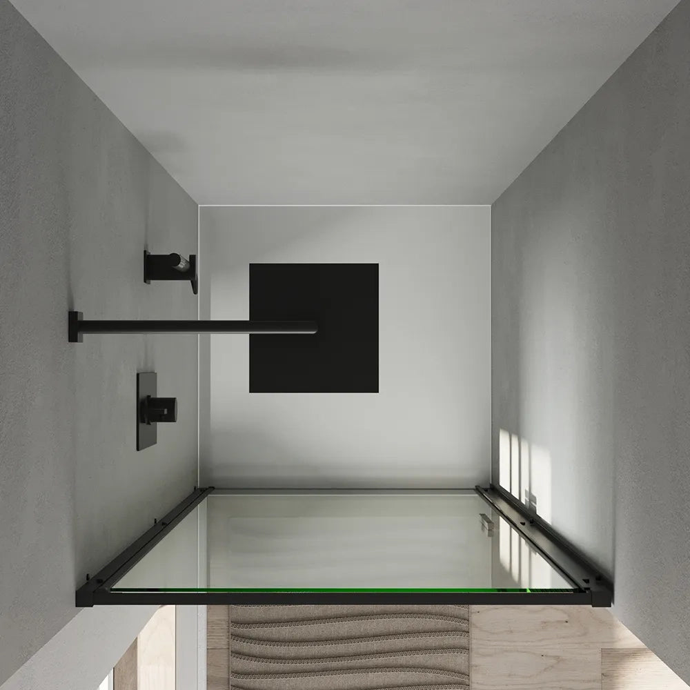 Porta doccia 90cm con apertura a battente profili slim nero opaco vetro 6mm trasparente h190 | Portofino