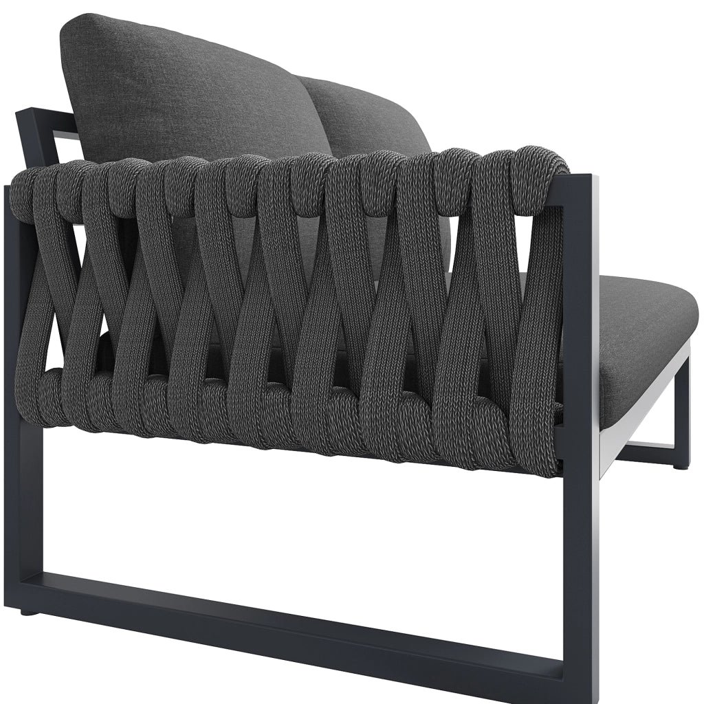 Set lounge da giardino per 5-6 persone modulare con 2 divani, 2 tavolini, olefin, grigio, cuscini sfoderabili