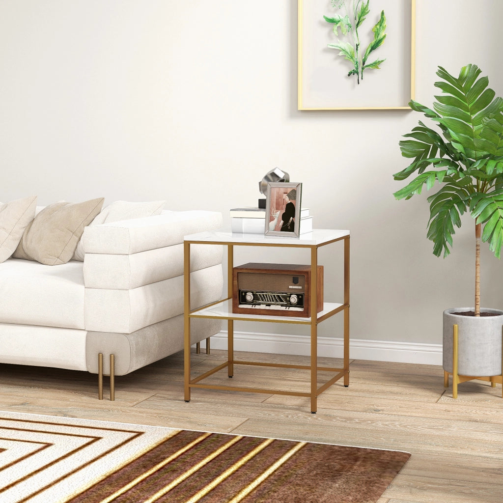 Tavolino da caff¨¨ ¨C Xylo ¨C Effetto marmo con struttura in metallo dorato 44x40x54,5 cm