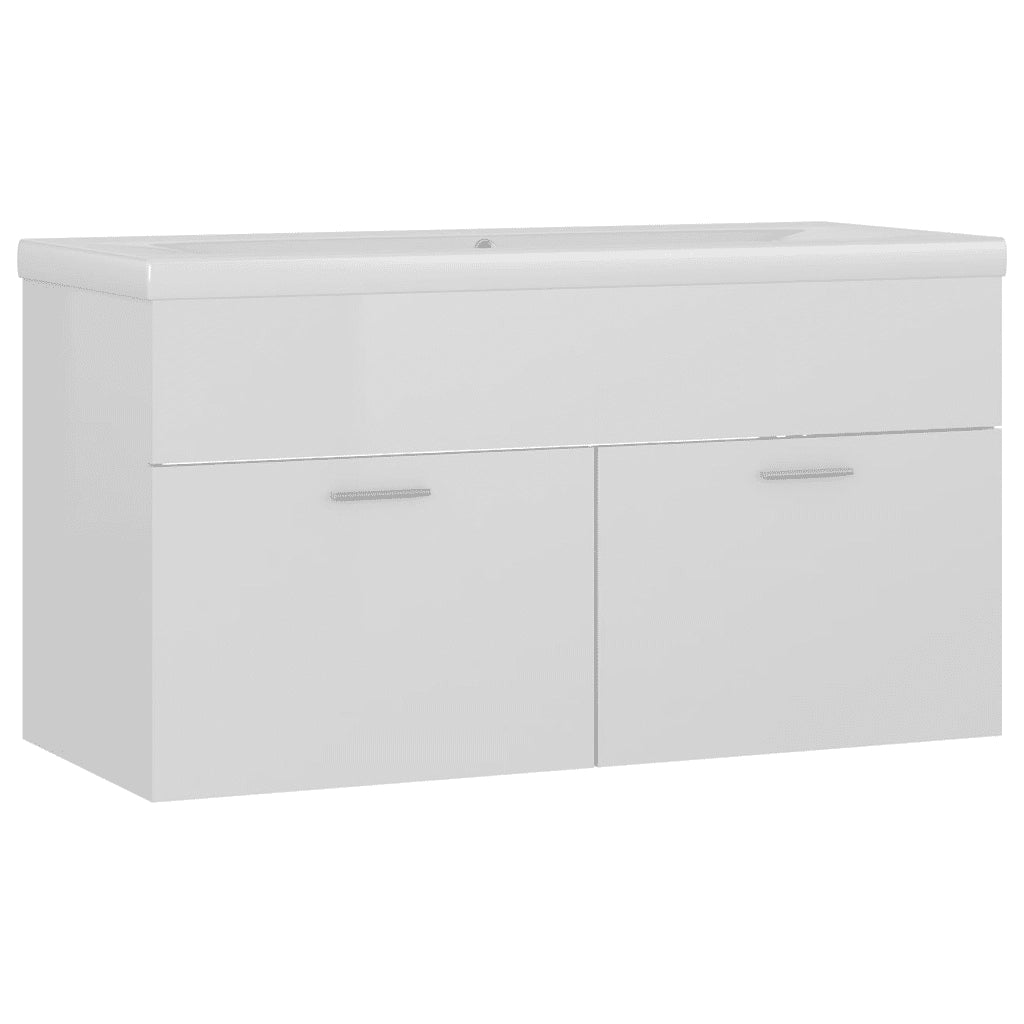 Mobile Bagno con Lavabo Integrato Bianco Lucido in Truciolato 3070844