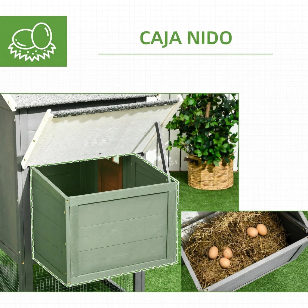 Pollaio da Giardino Esterno in Legno ¨C Xylo ¨C Grigio 300x66x116 cm con Nido e Tetto