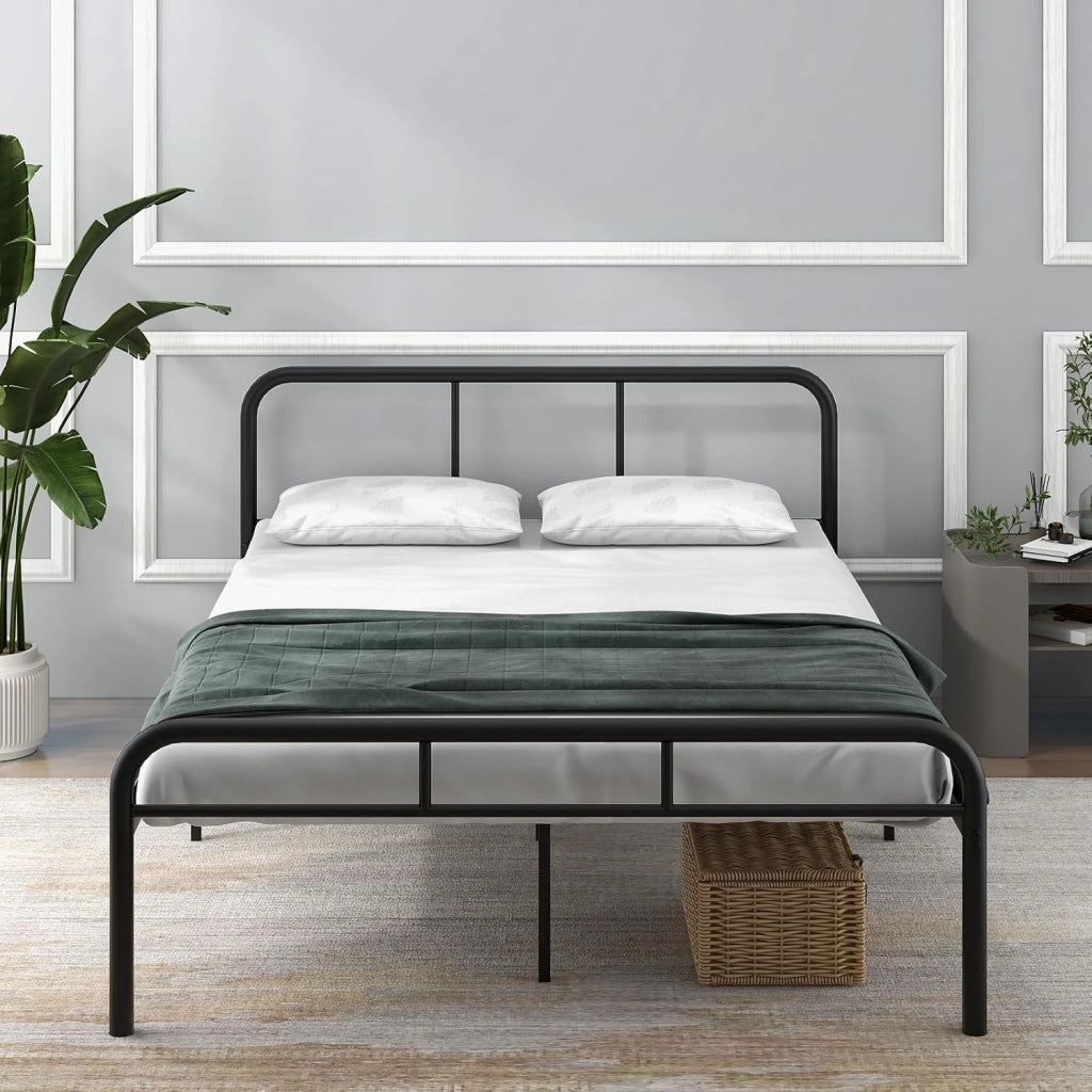 Telaio da Letto in Metallo, Struttura Moderna con Testiera e Pediera, Piattaforma con Doghe in Acciaio, Carico Massimo 300kg (200cm x 140cm)