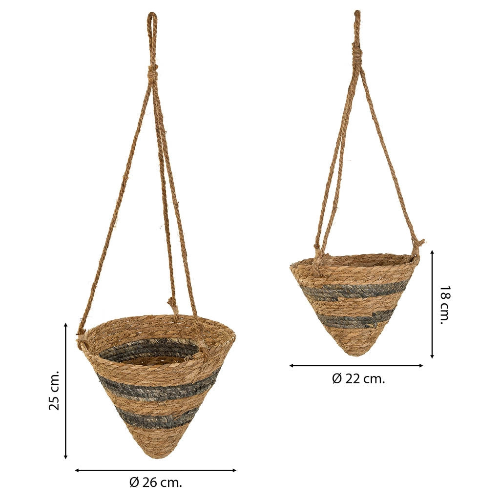 Cestini pensili in fibra naturale marrone d26x25h-d22x18h