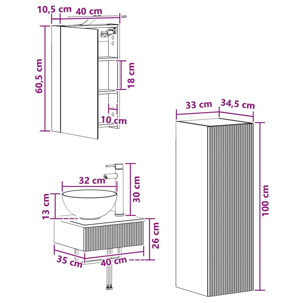 Set di Armadi da Bagno 4 pcs Rovere Sonoma 40 x 10,5 x 60,5 cm 3407361