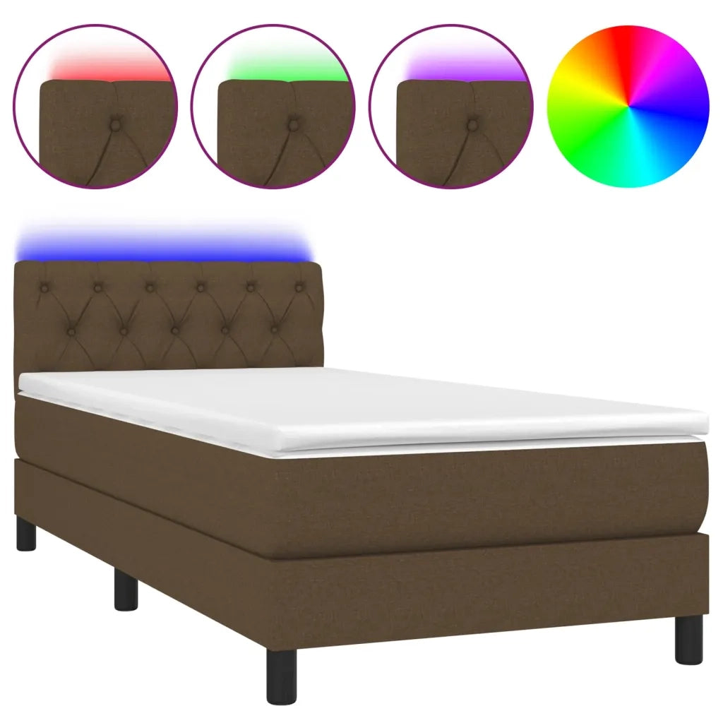 Letto a Molle Materasso e LED Marrone Scuro 80x200cm in Tessuto 3133352