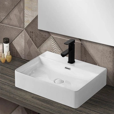 Lavabo da appoggio in ceramica 50x42 cm rettangolare bianco lucido